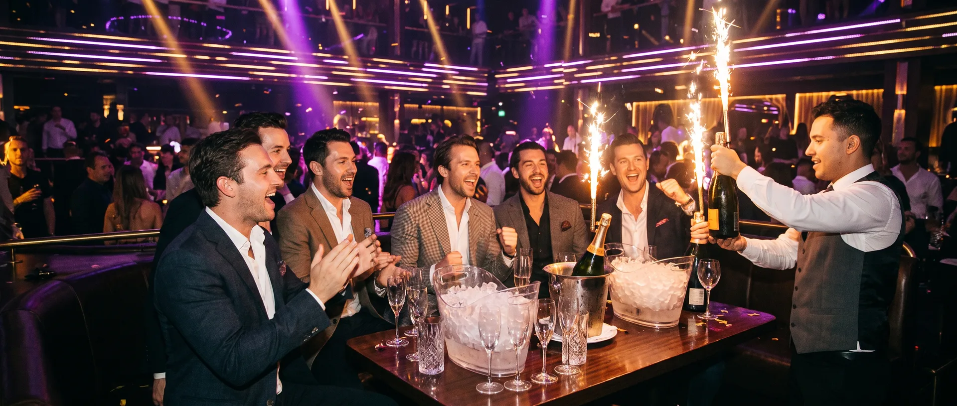 Bachelor party group at a Las Vegas nightclub table