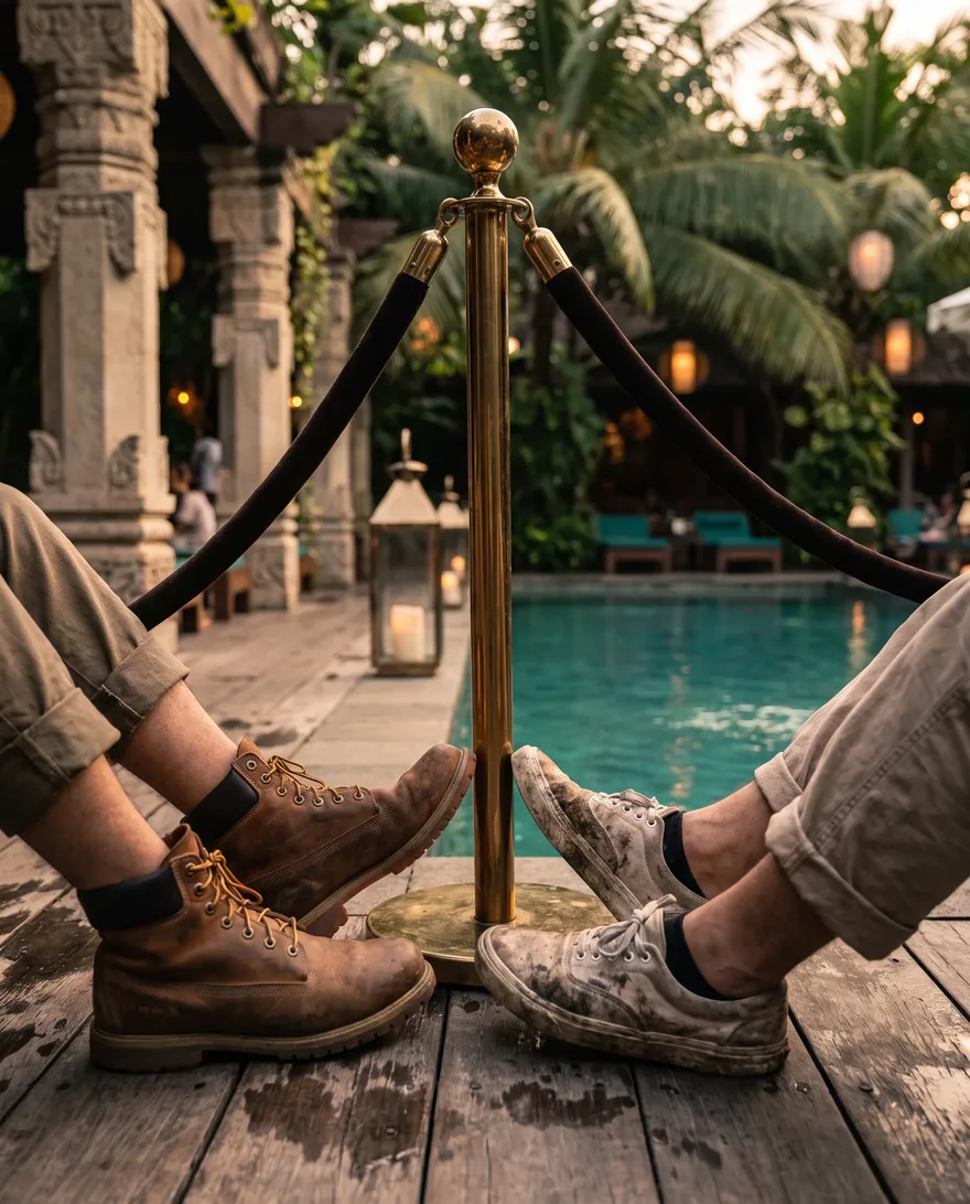 Footwear that gets stopped at Ayu Dayclub: work boots and beat-up sneakers