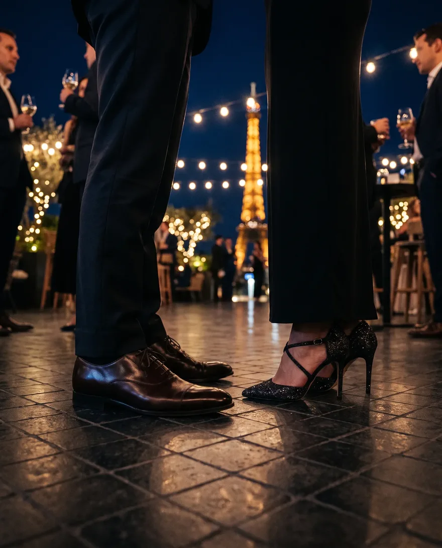 Shoes that clear the door at Chéri Rooftop & After Dark: heels and polished dress shoes