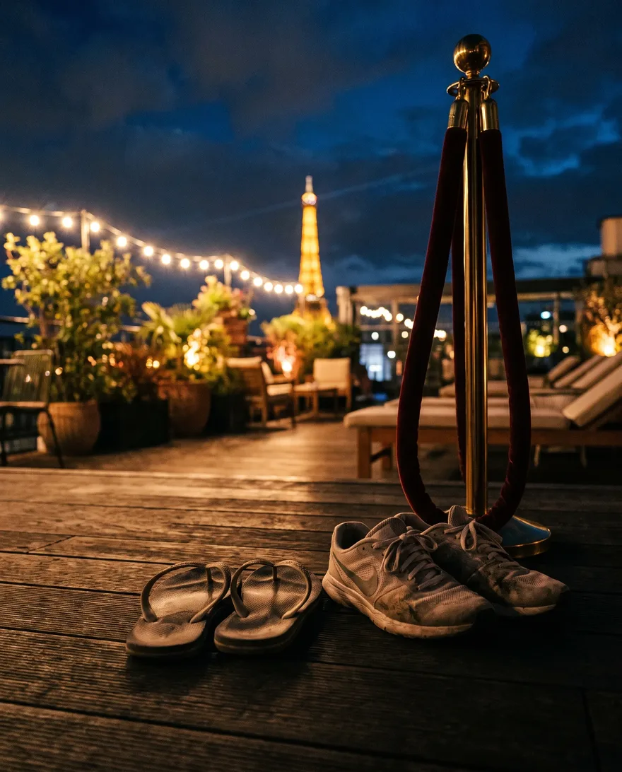 Shoes that get stopped at Chéri Rooftop & After Dark: flip-flops, slides and running sneakers