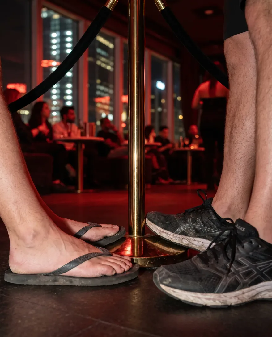 Shoes that get stopped at Drai's After Hours: flip-flops, slides and running sneakers