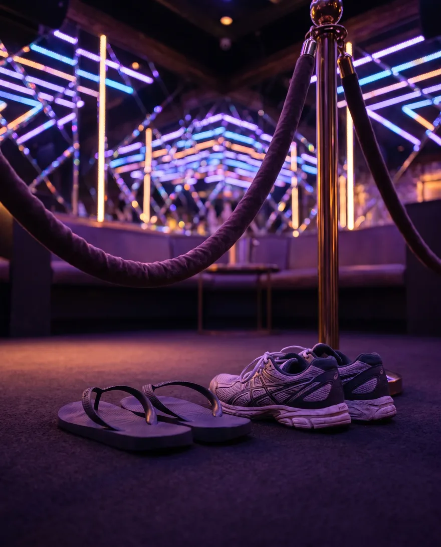 Shoes that get stopped at Jewel Nightclub: flip-flops, slides and running sneakers