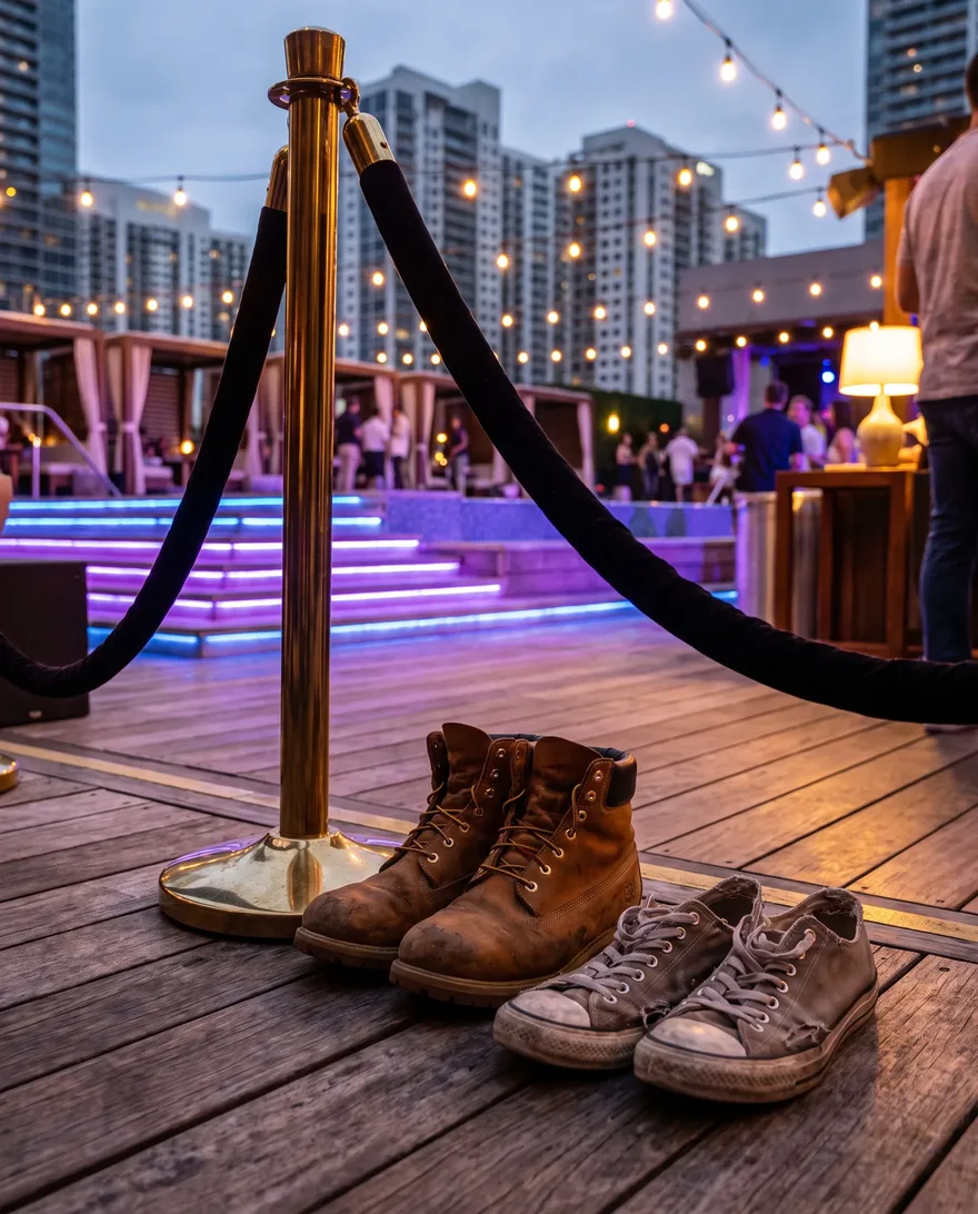 Footwear that gets stopped at Marquee Dayclub: work boots and beat-up sneakers