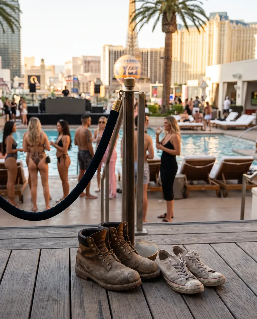Footwear that gets stopped at Omnia Dayclub: work boots and beat-up sneakers