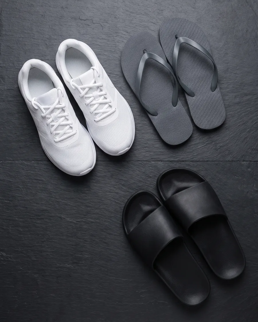 Shoes that get stopped: flip-flops, slides and running sneakers