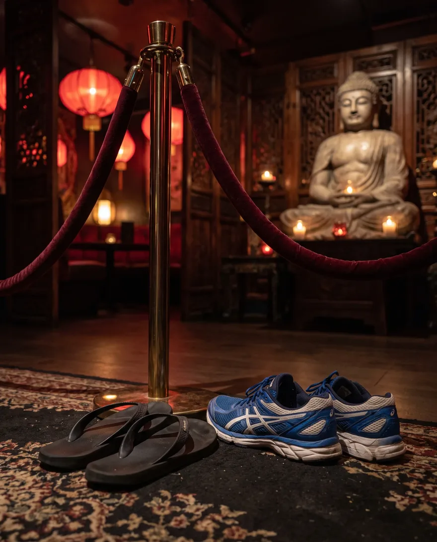 Shoes that get stopped at TAO Nightclub: flip-flops, slides and running sneakers