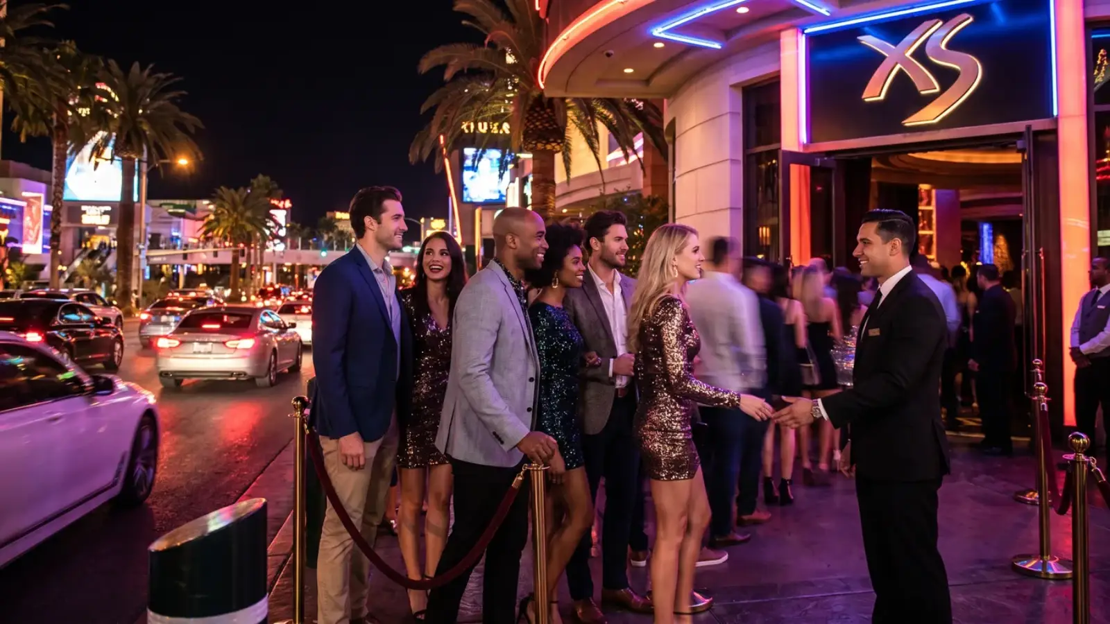 Crowd dancing under the lights at a Las Vegas nightclub