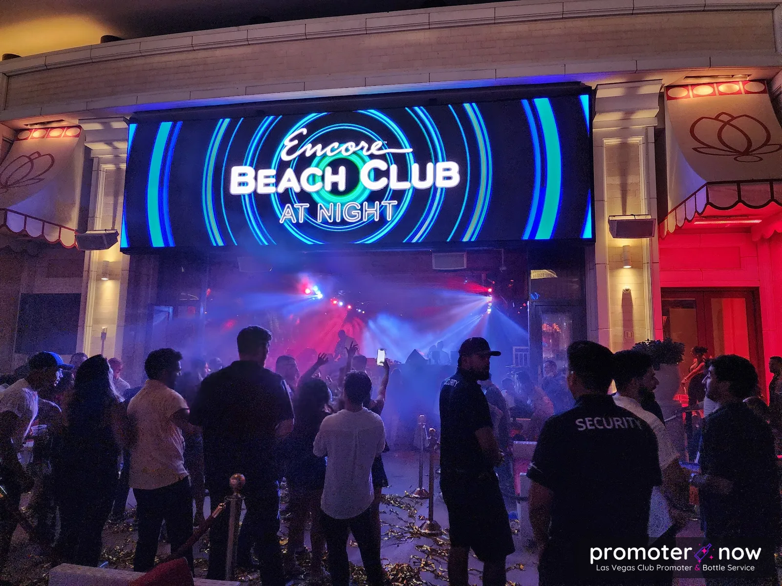 Night entry crowd checking in at Encore Beach Club at Night in Las Vegas