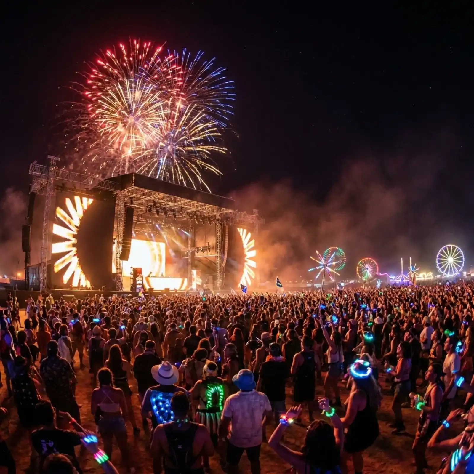 Festival main stage outside Las Vegas at night