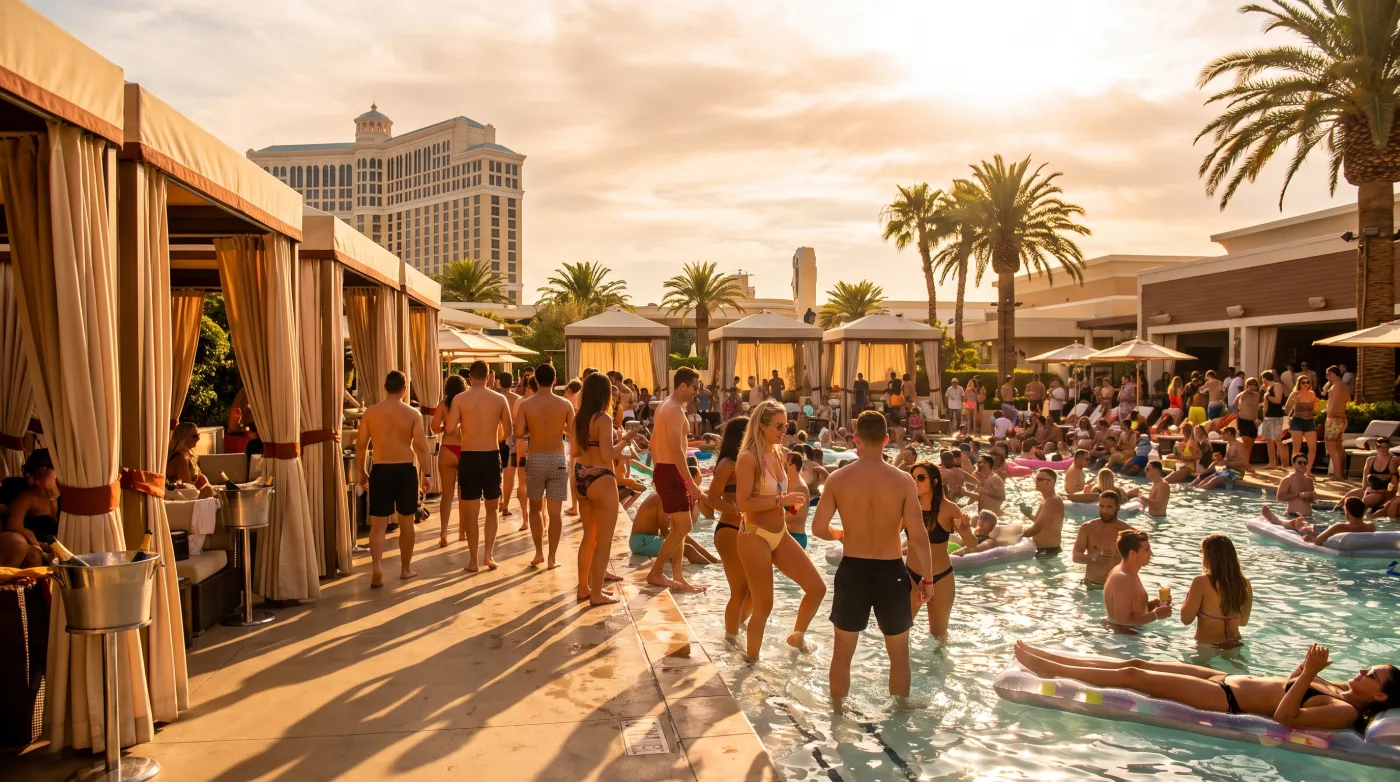 Labor Day Weekend golden-hour pool party in Las Vegas
