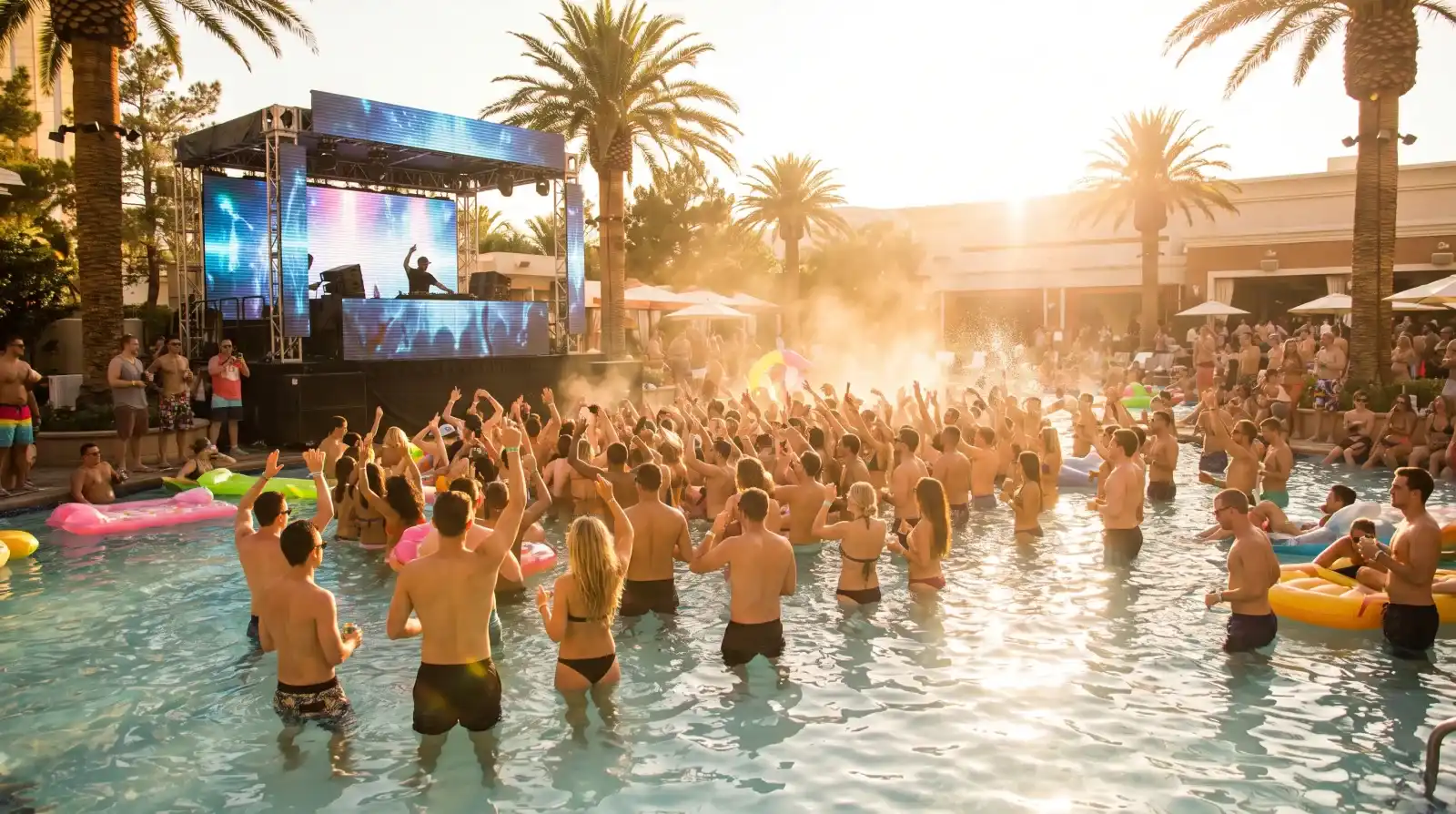 Labor Day Weekend golden hour pool party in Las Vegas
