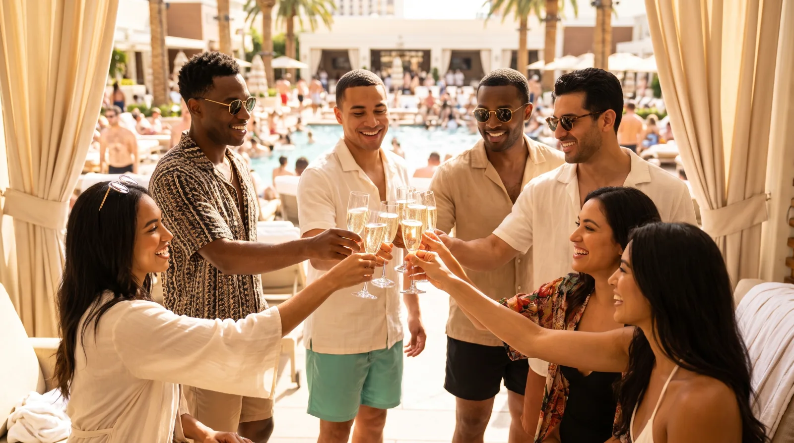 Cabana champagne toast at a Las Vegas dayclub on Memorial Day Weekend