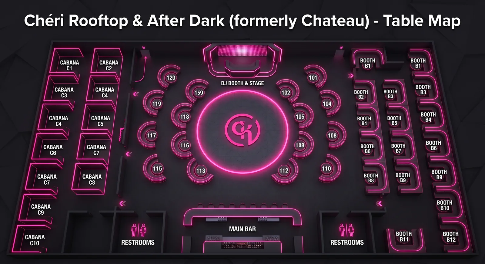 Chéri Rooftop & After Dark Las Vegas table map and VIP section layout