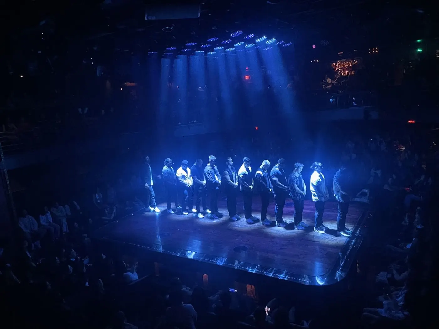 Magic Mike Live silhouette lineup in blue light