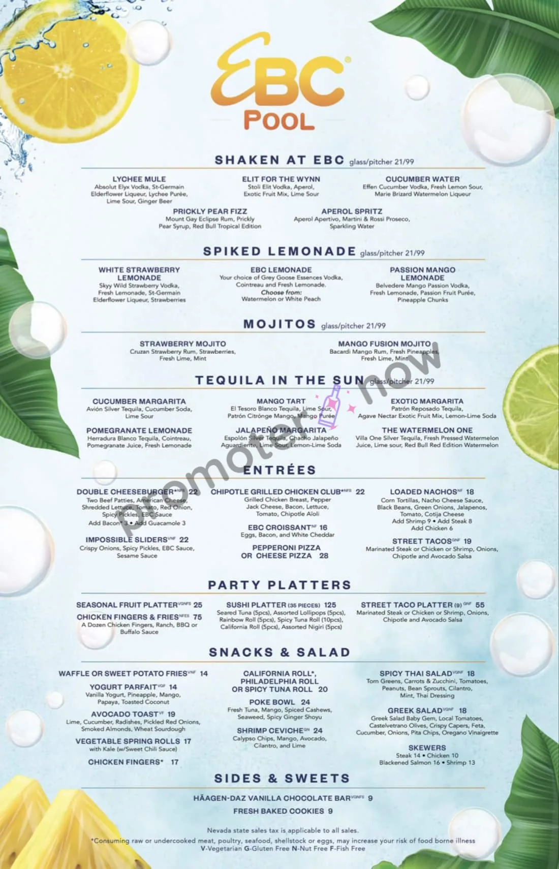Encore Beach Club Las Vegas bottle service menu and prices