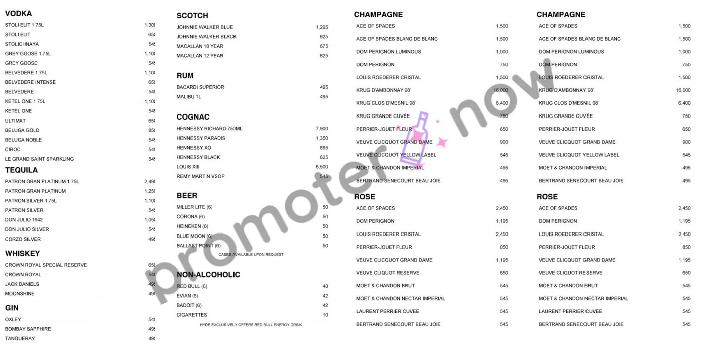 Hyde Bellagio Bottle Service archive