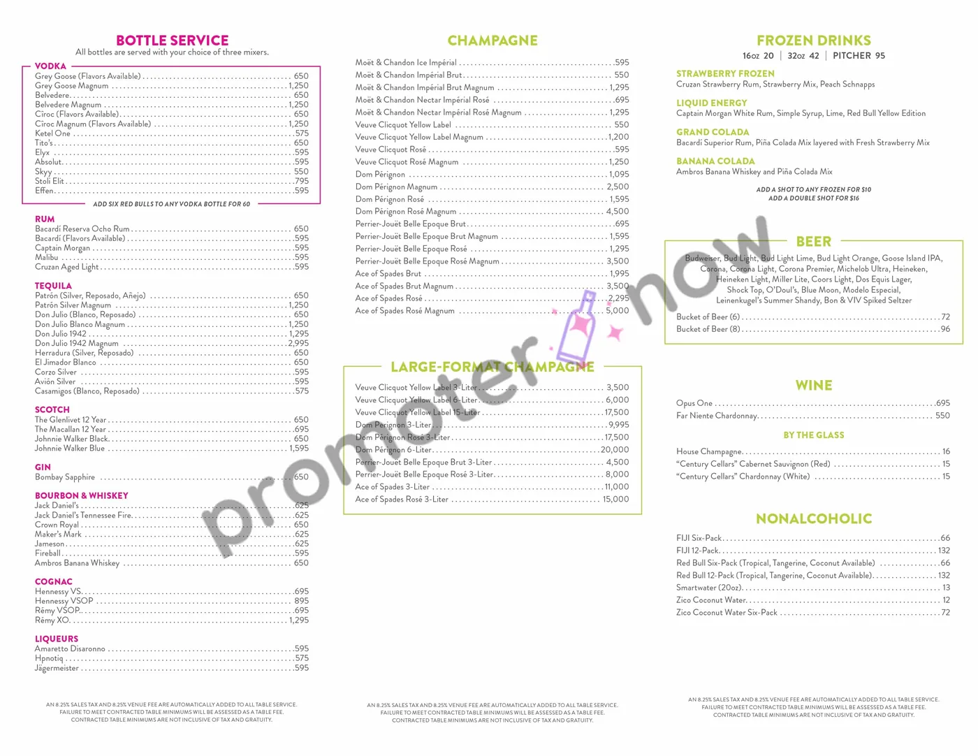 Liquid Pool Lounge Las Vegas bottle service menu and prices