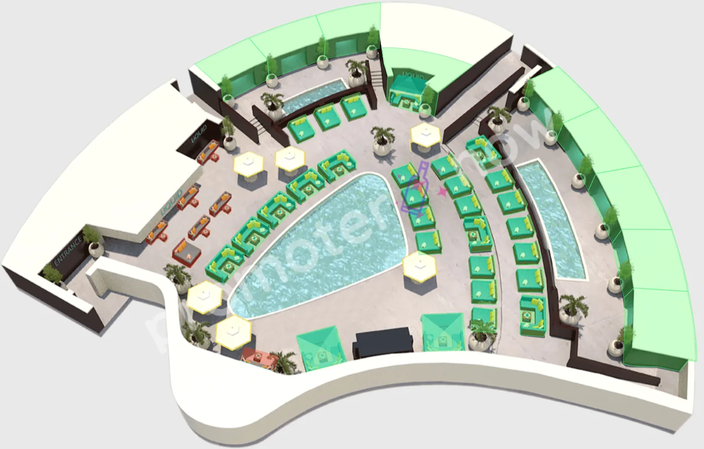 Liquid Pool Lounge Las Vegas table map and VIP section layout