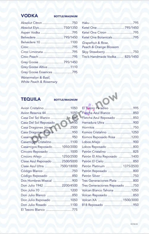 LIV Beach Dayclub Las Vegas bottle service menu and prices
