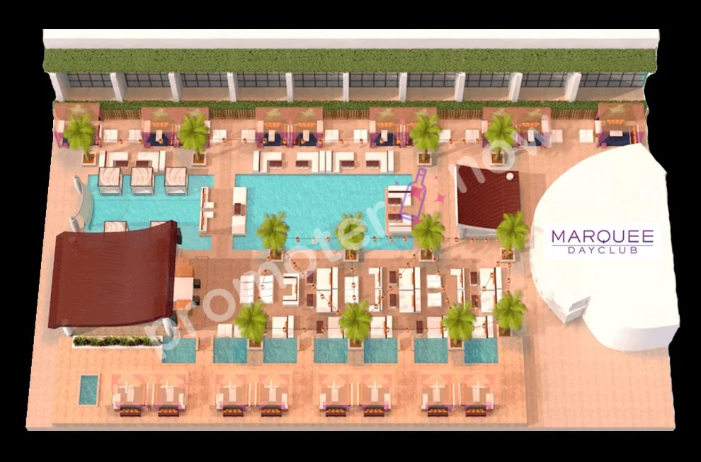 Marquee Dayclub Las Vegas table map and VIP section layout