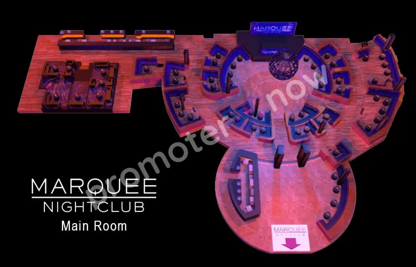 Marquee Nightclub Las Vegas table map and VIP section layout