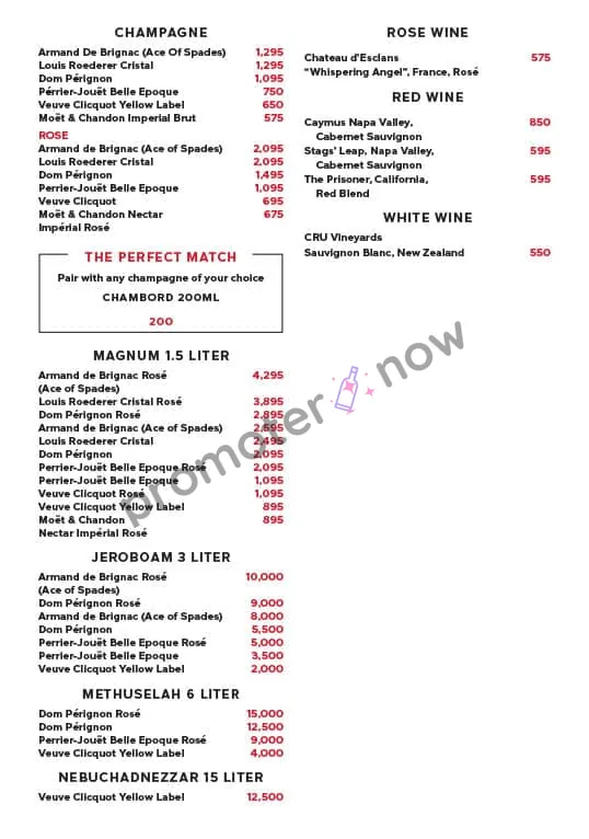 On The Record Las Vegas bottle service menu and prices