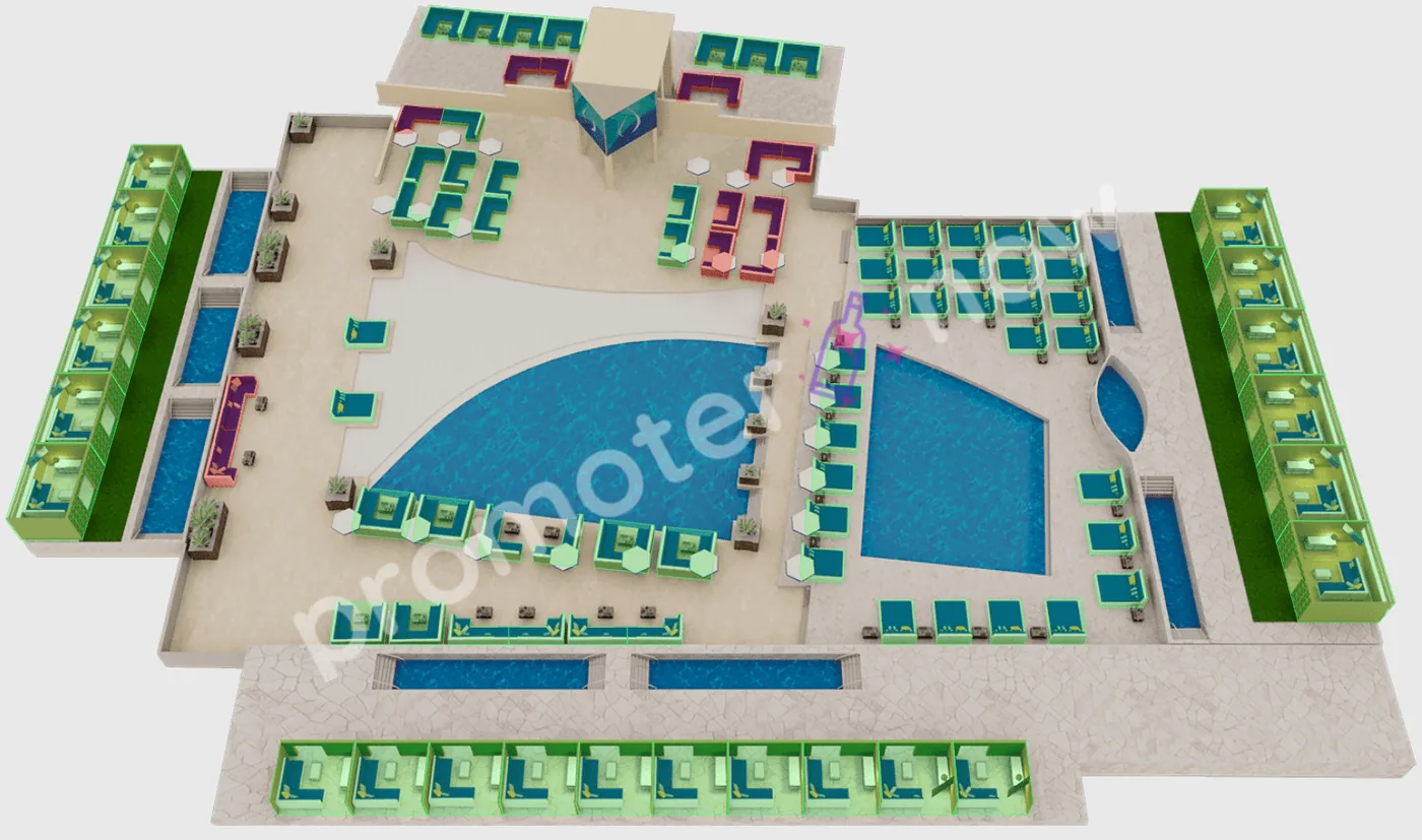 Palm Tree Beach Club Las Vegas table map and VIP section layout