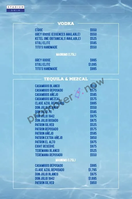 Stadium Swim Las Vegas bottle service menu and prices