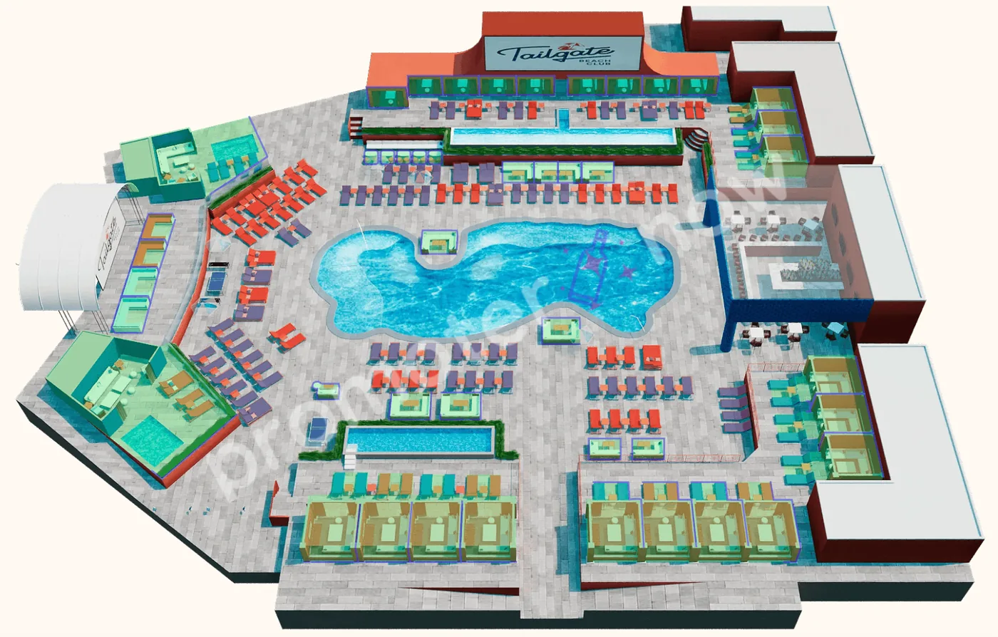 Tailgate Beach Club Las Vegas table map and VIP section layout