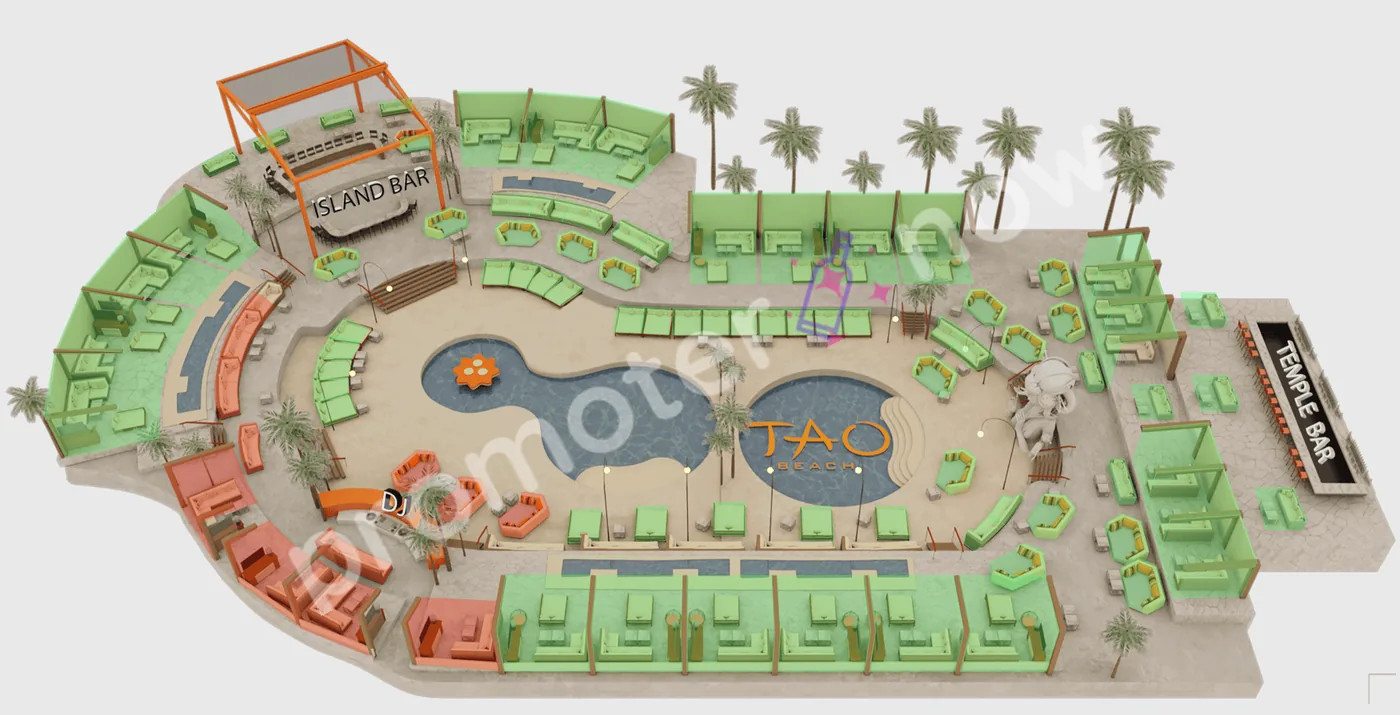 TAO Beach Dayclub Las Vegas table map and VIP section layout